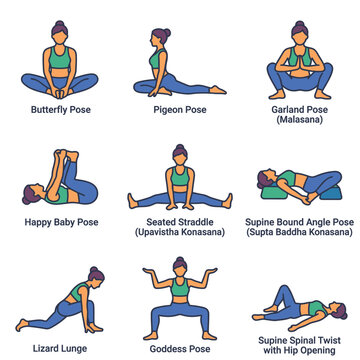 Collection of Yoga Poses for Flexibility and Relaxation.