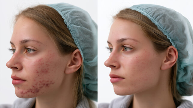 Before and After Body Acne Treatment Comparison, Clear Healthy Skin Recovery, Professional Dermatology Care Concept
