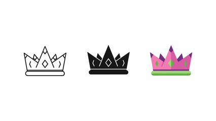 Royal crown regal symbol icon set with monarchy authority headwear achievement illustration princess adornment © Nuyab Stock