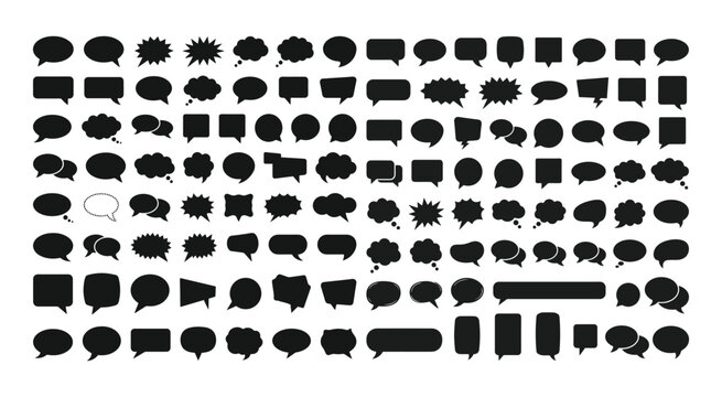 Set of various black speech bubble icons and chat thought balloons