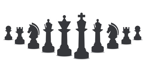 Bundle set icon piece silhouette collection featuring king queen rook bishop knight and pawn for strategy game graphic elements © AndiPoe