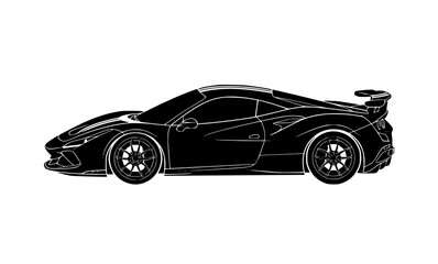 Fototapeta premium Sports Car Silhouette Vector with Aerodynamic Supercar Design and Racing Stripes