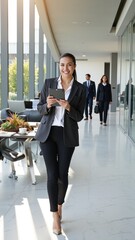 Fototapeta premium Successful Latin Hispanic Businesswoman Using Digital Tablet in Modern Office