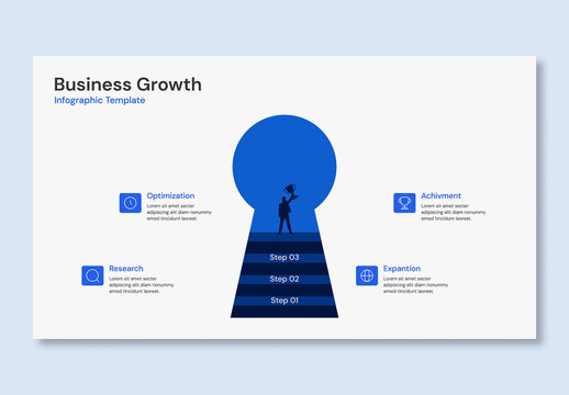 Business Growth Infographic Template with 3 Steps Keyhole for Success Concept