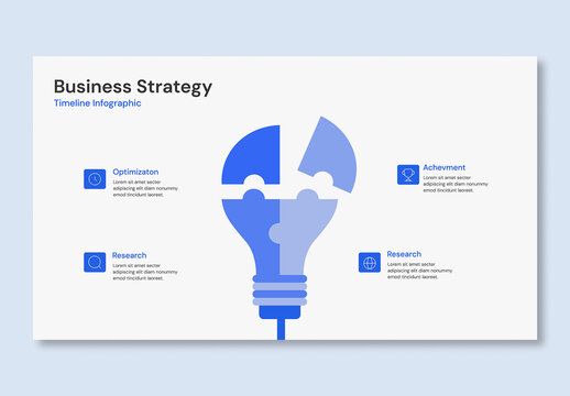 Blue Business Strategy Infographic with Puzzle Bulb for Marketing and Planning