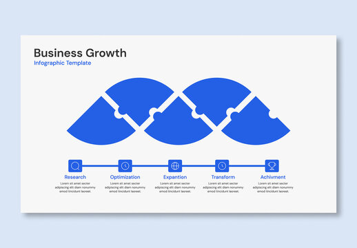 Business Growth Infographic with 5 Interconnected Blue Wave Segments