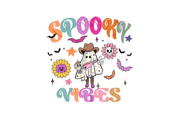 Fototapeta premium Spooky Vibes Cowboy Ghost Floral Western Sublimation Design