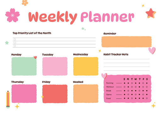 Colorful Weekly Planner Template with Habit Tracker