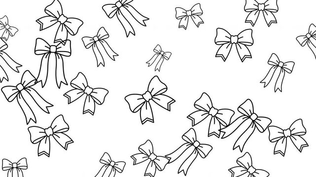 Multiple black line art decorative ribbon bows suitable for gift wrapping or scrapbooking projects in elegant and minimalist style.