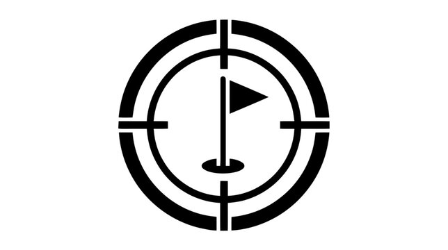 Vector illustration of golf target icon, vector illustration of a golf flag inside a crosshair on a transparent background