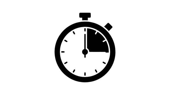 Vector illustration of stopwatch icon with a quarter of the dial filled, representing 15 minutes on a transparent background
