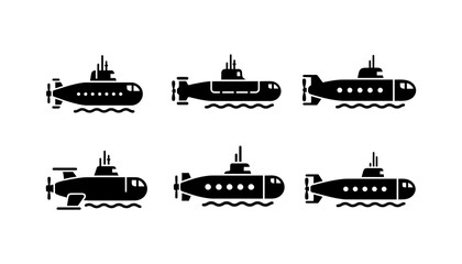Obraz premium Submarine icons set featuring naval ships and underwater vessels