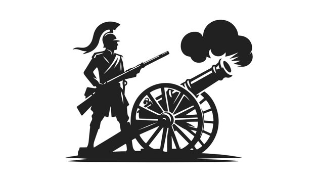Historical artillery soldier silhouette with cannon, artillery