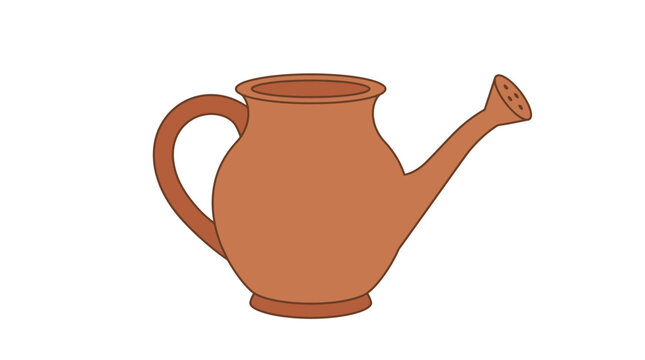Terracotta Watering Can Isolated on White Background
