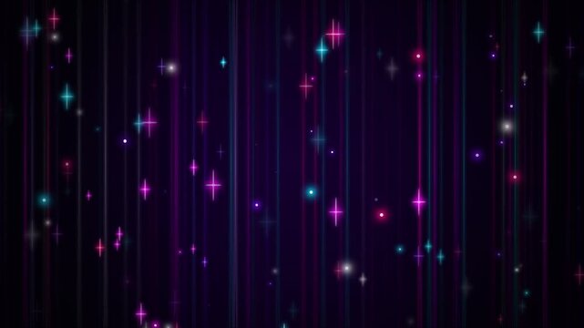 Abstract background with neon stars and vertical light rays