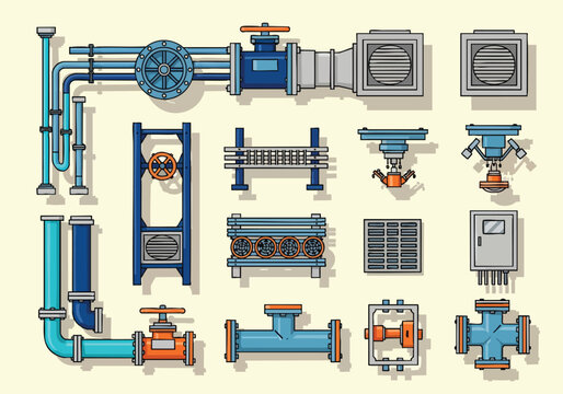 Industrial pipes and machinery parts.