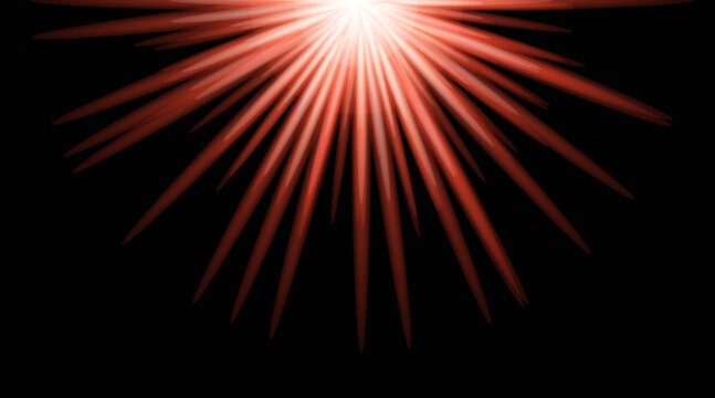 red rays of light. glowing light rays burst spotlight effect on black background, vector illustration.