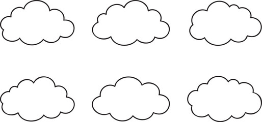 Fototapeta premium Set of Six Cloud Icons Outline Style Simple Weather Symbol White Background