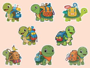 Fototapeta premium TURTLE WITH PET ACCESSORIES BACKPACK STICKER
