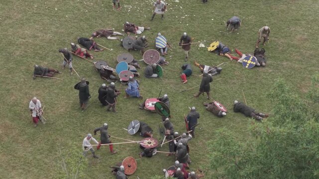 Knight-themed event at the very old vilage drone shot d-log