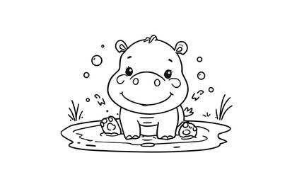 Cute baby hippo splashing in a small pond. Adorable aquatic animal enjoying water play, young wildlife, and nature scene.
