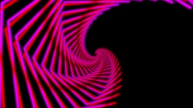 Abstract neon pink and red spiral tunnel animation with glowing geometric shapes futuristic background