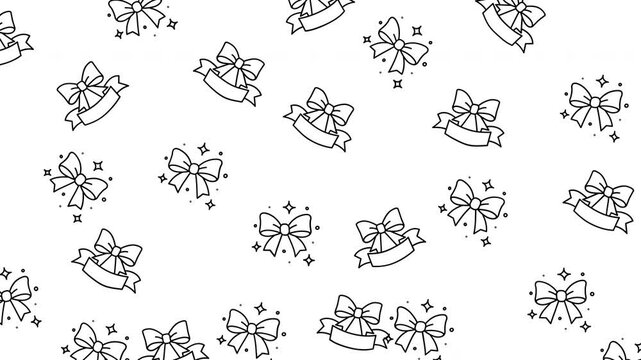 Multiple black white ribbon gift bows decorative sparkling pattern background festive design.