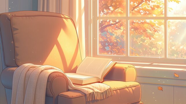 窓からの日差しが差し込む秋の読書タイム