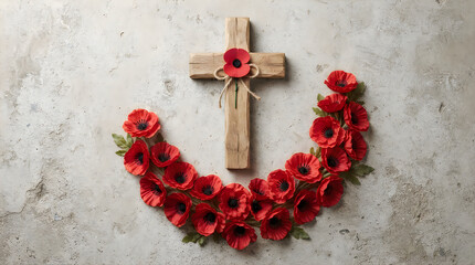 Remembrance day wreath with cross honoring veterans and fallen heroes
