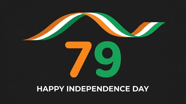 Minimalist number 79 with tricolor wave on dark background for Independence Day.