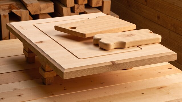 Traditional Wooden Cutting Board Model on Cedar Table