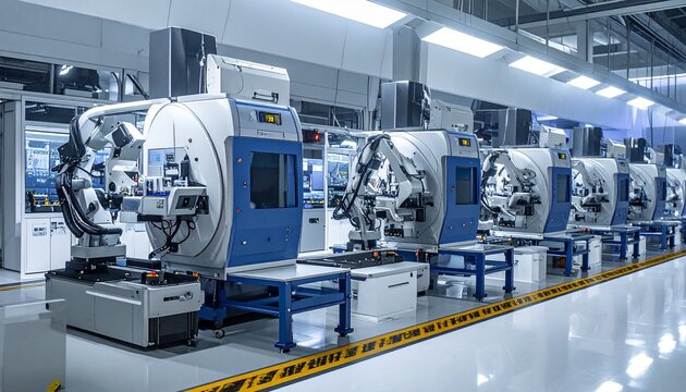 Industrial manufacturing facility with robotic assembly line.