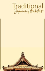 A minimalist poster template featuring a traditional Japanese temple roof on a cream background with copy space. Ideal for travel, culture, and Asian architecture themes. © Setyo