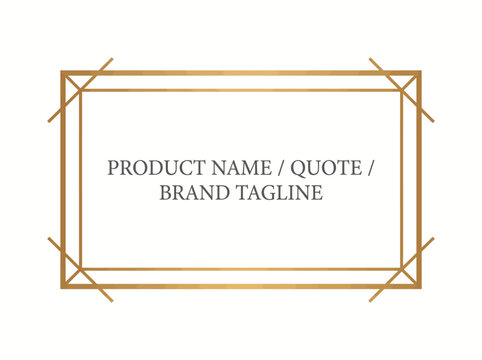 A gold rectangle frame with lines and text for product branding on white background