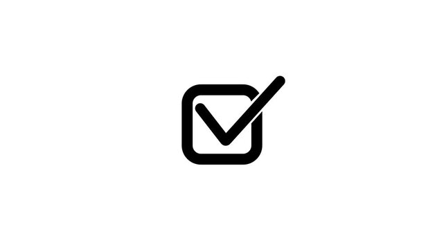 Green check mark icon animation inside a square box isolated on white background.video...