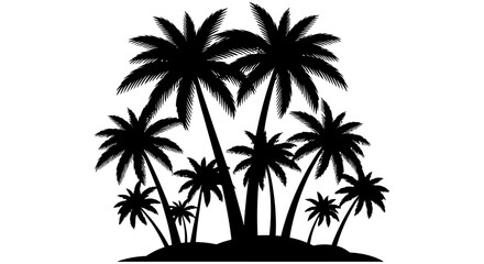 Fototapeta premium Palm tree silhouettes on island black and white graphic design