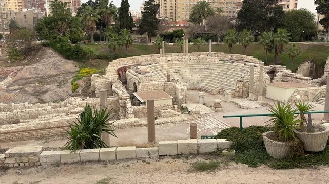 A view of the Roman Theatre and Ancient City in Alexandria, Egypt.