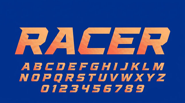 Futuristic Sporty Racer Alphabet Font Design with Gradient Letters and Numbers