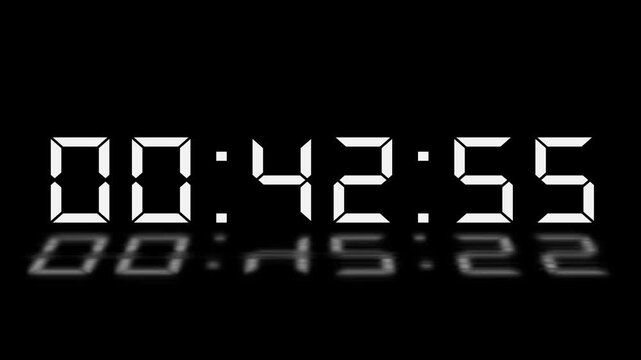 Digital43 minute Countdown. Digital 43 to 42 minute Countdown timer on black background. Digital Countdown timer from 43 minute to 42 minute suitable for presentations, educational 4k video