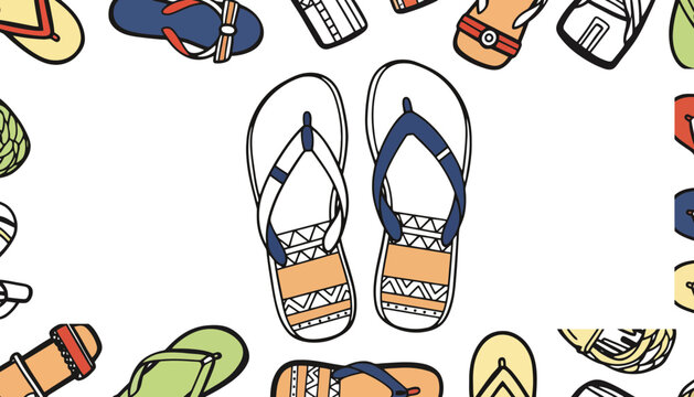 Flip flops sandals pattern beach summer footwear design elements