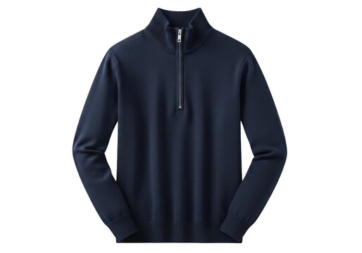 Dark blue quarter zip sweater for men with warm knit fabric texture for casual winter fashion