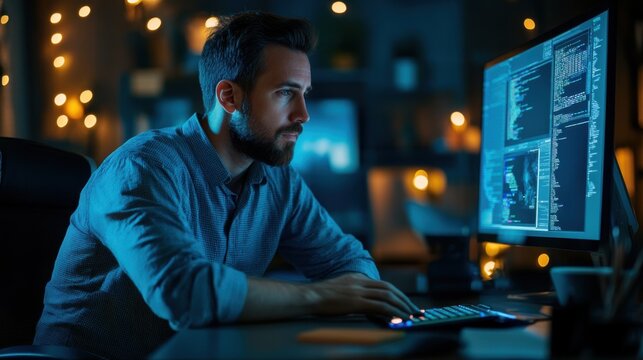 programmer working late at night on computer