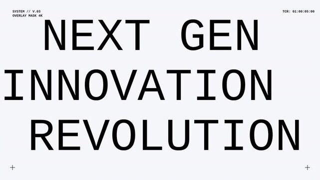 Abstract kinetic typography motion graphic featuring innovation and future generation themes on white background.