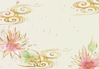 Obraz premium 蓮の花, 仏, 花, 背景, 和風, 和柄, 花びら, 手書き, 和紙, 自然, フローラル, ベクター, イラスト, デザイン, 模様, デコレーション, 美しさ, 色、蓮