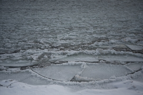 Cracked ice on a frozen Seneca Lake