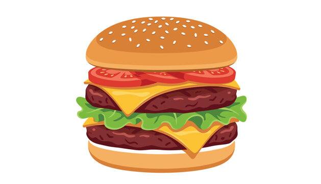 Double cheeseburger vector illustration with beef patties melted cheese sliced tomatoes and fresh lettuce isolated on white backgroundes and fresh lettuce isolated on white background