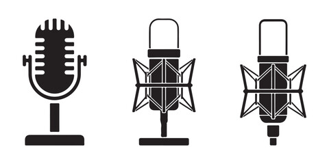 Professional studio condenser microphones on stands and shock mounts isolated vector illustration. © StockDesign