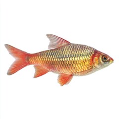 Fototapeta premium Rosy Barb Fish With Metallic Scales And Vivid Red Fins Isolated On Pure White Background