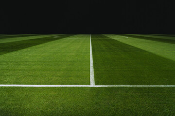 Obraz premium Big textured soccer game field with copy space - center, midfield. Real image with an isolated background.