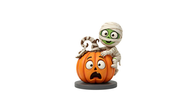 cute mummy and scared pumpkin